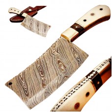 Damascus handmade chopper knife sharped blade with free leather sheath